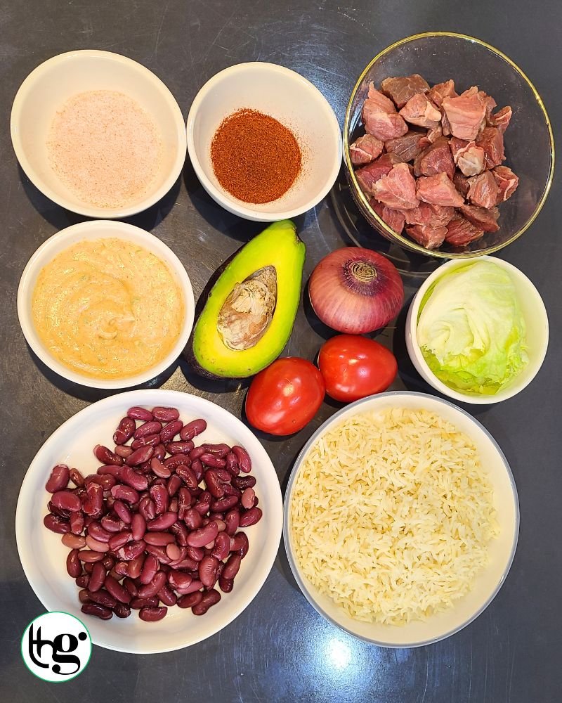 ingridient shot for Healthy beef bowl recipe