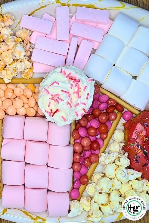 close up of Valentine’s dessert board